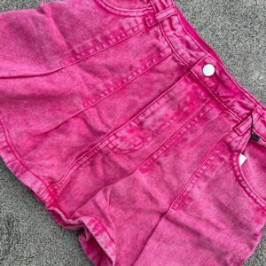 PrettyLittleThing Womens 2 Hot Pink Washed Denim Pleated Mini Skirt Barbiecore